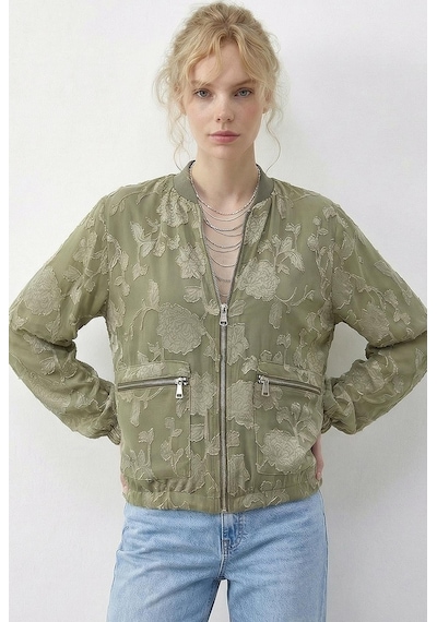 Shade Kadın Fermuarlı Şifon Empirme Oversize Ceket 2913 60286024 - Çağla Yeşili