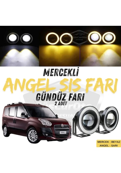 Fiat Doblo D3 2010-2015 Uyumlu Üniversal Mercekli Angel Sis Farı Metal Su Geçirmez 76 Mm Sarı Gündüz Farı Angel Sis Farı 57693439