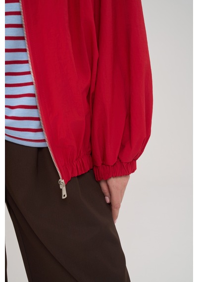 Mai Collection Azel Fermuarlı Oversize Kırmızı Bomber Ceket