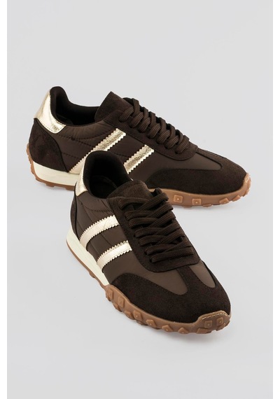 Mubiano Kadın Sneaker Süet Detaylı Bağcıklı Spor Ayakkabı Brano Kahverengi Kahverengi
