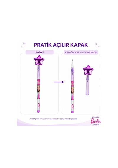 Bakgelal Barbie Yıldız Figürlü Geçmeli Silgili Kalem Eğlenceli Kırtasiye Kalemi - 9019177673314 Açık Mor