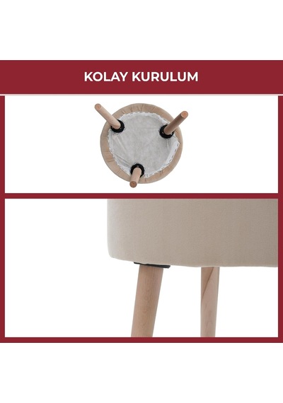 Ahşap Ayaklı Makyaj Masası Pufu - Dekoratif Tabure, Şönil Kumaş Antre Ve Salon Puf Koltuk-çok Renkli