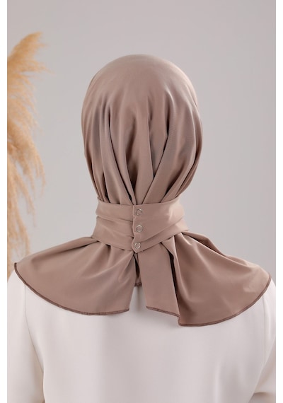 Melodi Scarf Kadın Tesettür Pratik Çıtçıtlı Sandy Fular Hazır Deniz Havuz Uyumlu Bone Vizon Vizon