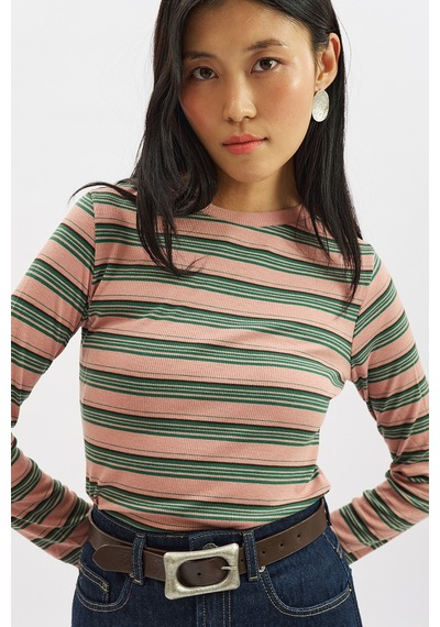 Manuka Uzun Kol Çizgili Body Pembe Ss26bdy00001-78