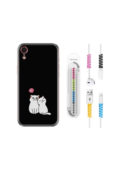 Apple Uyumlu iPhone XR Kılıf Kablo Koruyuculu Love Cats 1690