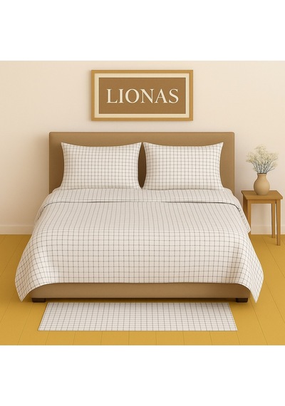 Lionas Çift Kişilik Desenli Nevresim + 2 Adet Kapaklı Yastık Kılıfı Beyaz