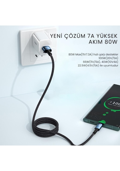 Essager 2 Metre 80w 7a Usb To Type-c Süper Hızlı Data Şarj Kablosu, Ultra Dayanıklı Şarj Ve Data Kablosu