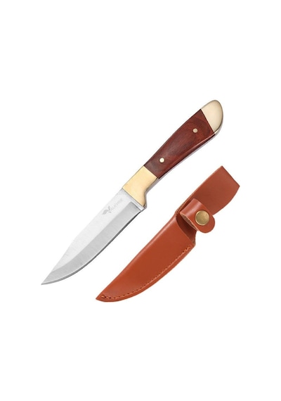 Valkyrie Paslanmaz Çelik Kamp Bıçağı 16 Cm Outdoor Av Bıçağı Deri Kılıflı Kompakt Bıçak Kahve Kahverengi