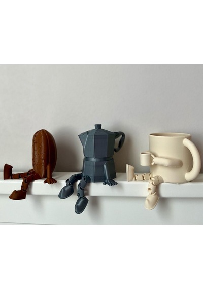 3dprototürk Kahve Köşesi Sevimli Biblo Seti 3lü, Kahve Çekirdeği, Bej Kahve Kupası, Moka Pot, Coffee Set 8cm