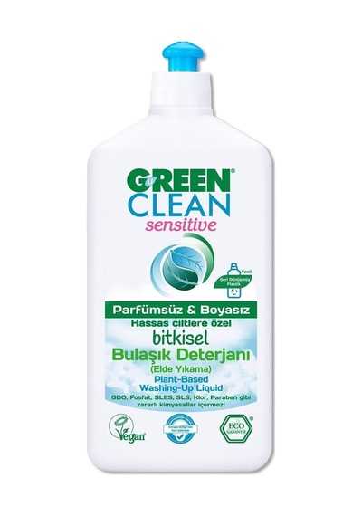 Green Clean Sensitive Bitkisel Bulaşık Deterjanı, Hassas Ve Alerjik Ciltlere Özel, 500 Ml