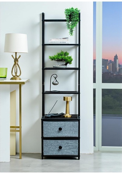 Dekoratif Siyah Metal Kitaplık 5 Raflı 2 Çekmeceli Komidin Çok Amaçlı Stand Organizer Diğer Dekoratif Siyah Metal Kitaplık 5 Raflı 2 Çekmeceli Komidin Çok Amaçlı Stand Organizer Diğer