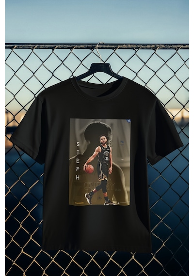 Stil X Stephen Curry Baskılı Tshırt, %100 Pamuklu Nefes Alan Kumaş Siyah-1