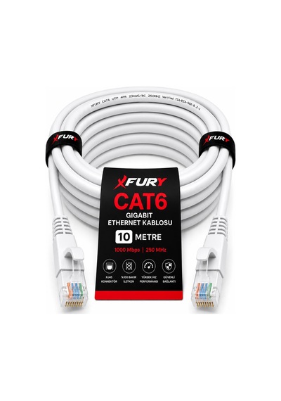Fury Cat6 Ethernet Kablosu 10 Metre Rj45 Lan İnternet Modem Router Bilgisayar Kablosu