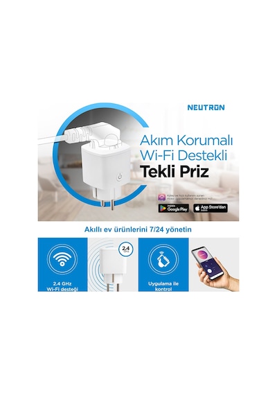 Neutron Akıllı Wi-fi Tekli Akım Korumalı Priz Ntl-0011