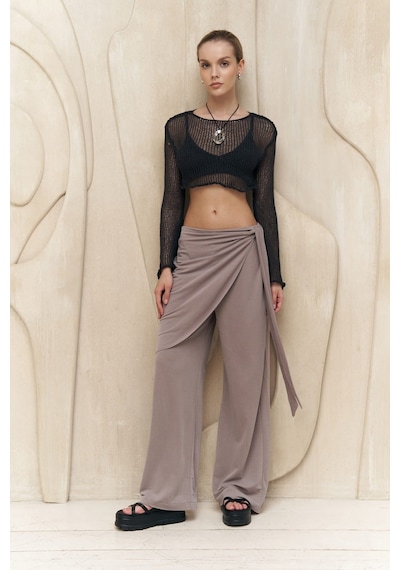 Mai Collection Mai Studios Co. Ember Bağcıklı Gri Kruvaze Pantolon Gri