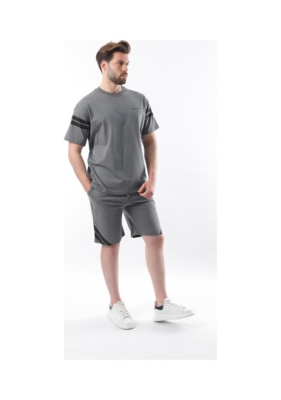 Madmext Füme Şerit Detaylı Erkek Şort T-shirt Takım E7301