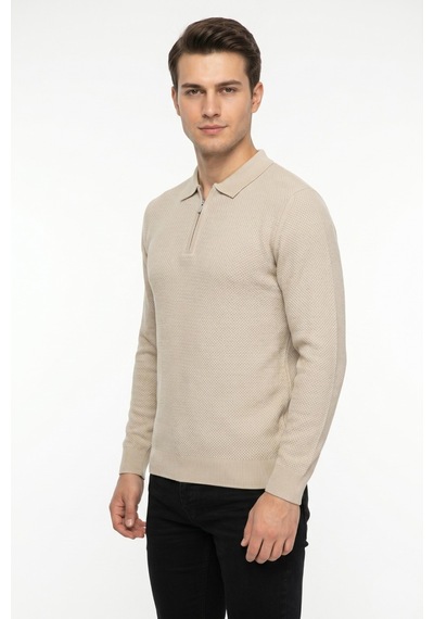 Foterman Erkek Spor Polo Yaka Mevsimlik Kazak Bgl-st05443 Taş Melanj
