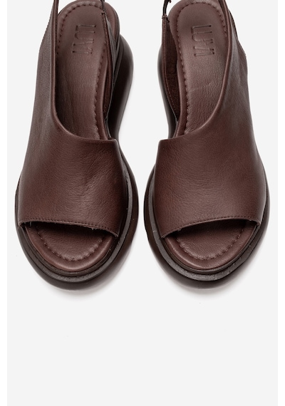 Luvishoes Agusto Kahverengi Hakiki Deri Kadın Dolgu Topuk Sandalet Kahverengi