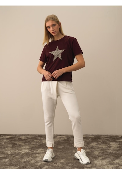 Xint Bordo Pamuk Dokulu Oversize Tişört 602325