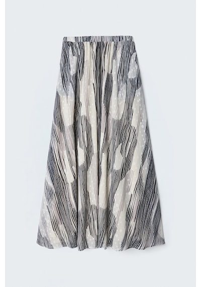 Sateen Desenli Kloş Etek - Siyah-137639