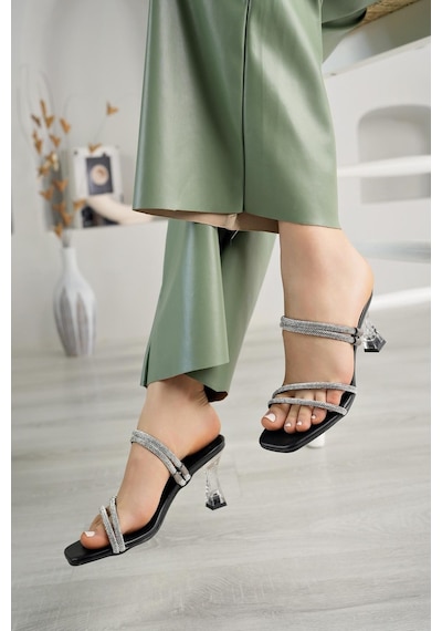 Nesil Shoes Mugo 71 Siyah Şeffaf Topuklu Terlik-siyah Siyah