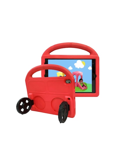 Apple Uyumlu iPad, Pro 10.5 7.nesil Zore Wheel Car Tekerlek Standlı Tablet Eva Silikon Kılıf-kırmızı Tablet Kılıfı