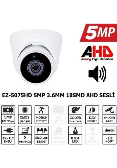 Ezcool Ez-5075hd 5mp 3.6mm Smd Ahd Sesli Dome Kamera