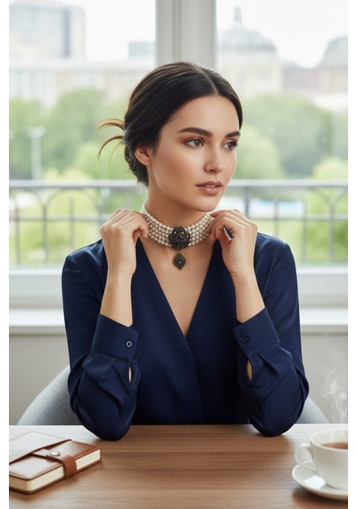 Zirkon Taşlı İnci Tasma Kolye Fayra-a7971ncl Gri