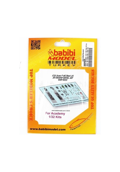 Babibi Bd3-0035 1/32 Ölçek, F-16c Blok 25 Academy İçin Kokpit Seti, Dekal Çıkartma