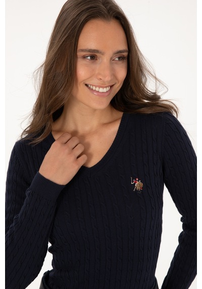 U.S. Polo Assn. Kadın Lacivert V Yaka Basic Kazak 50307700-VR033