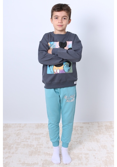 Hçm Erkek Çocuk Eşofman Takımı Mickey Mouse Baskılı Ribanalı F4 Turkuaz