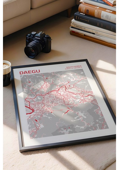Daegu Güney Kore Haritası Çerçeveli Tablo Lüks Salon Ofis Duvar Dekorasyonu Hediyelik Tablo