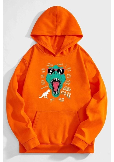 Uyguntarz Unisex T - Rex Baskılı Sweatshirt Turuncu