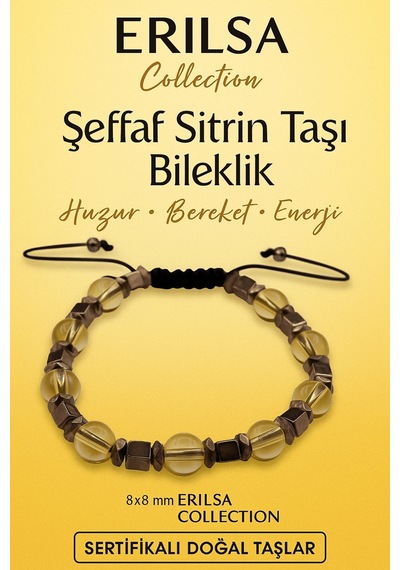 Sertifikalı Şeffaf Sitrin Doğal Taş Bileklik - 8x8 Mm Bereket Ene Çok Renkli