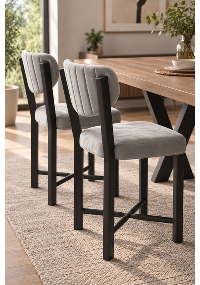 Sulorahome 2 Adet Gri Kumaş Döşemeli Metal Ayaklı Modern Sandalye Seti