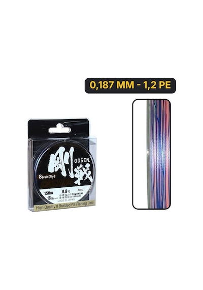 Gosen W8 Casting Pe 8 Örgü Spin İp Misina 150mt Multi Color 0,187 Mm - 1,2 Pe