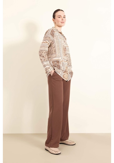 DeFacto Regular Fit Cepli Krep Geniş Paça Palazzo Pantolon E5759AX25SPBN519