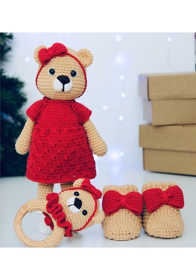 Yılbaşı Seti Bebek Dişlik Patik Seti Amigurumi Organik Ve Pamuklu