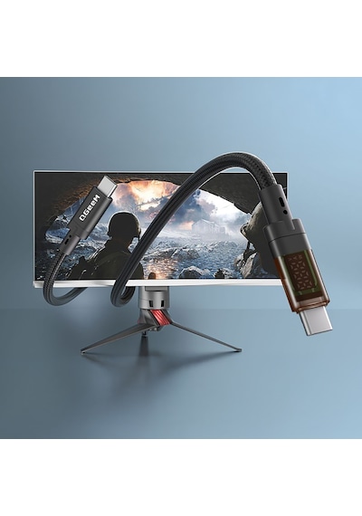 Qgeem Qg04 Dijital Led Göstergeli Type-c To Type-c Pd 40g 8k 60hz Data Kablosu 240w 1m Siyah