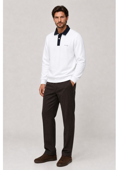 Redline Snap Erkek Regular Fit Düğmeli Kışlık Sweatshirt Beyaz