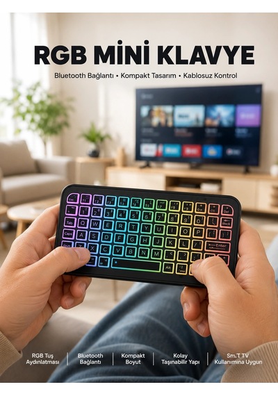 Kompakt Siyah Rgb Işıklı Bluetooth Mini Klavye 12788075