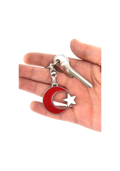 Ay Yıldız Kırmızı-Beyaz Metal Anahtarlık
