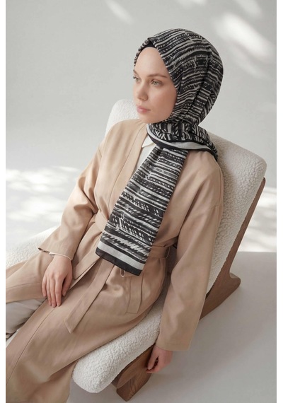 Silk Home Şerit Desen Siyah 75x195 Soft Şal Çok Renkli