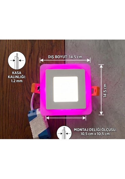 Kare Sıva Altı Led Spot Aydınlatma 9 Watt Çift Renk 3 Kademe Pembe Beyaz Gece Lambası Armatür