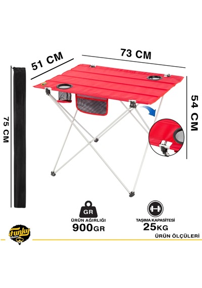 Funky Chaırs Ultralight Katlanır Kamp Masası - Kırmızı