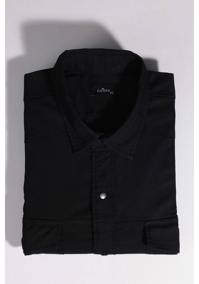 Tudors Büyük Beden Yıkamalı Çift Cepli Armürlü Denim Siyah Erkek Gömlek-29645-siyah Siyah Tudors Büyük Beden Yıkamalı Çift Cepli Armürlü Denim Siyah Erkek Gömlek-29645-siyah Siyah