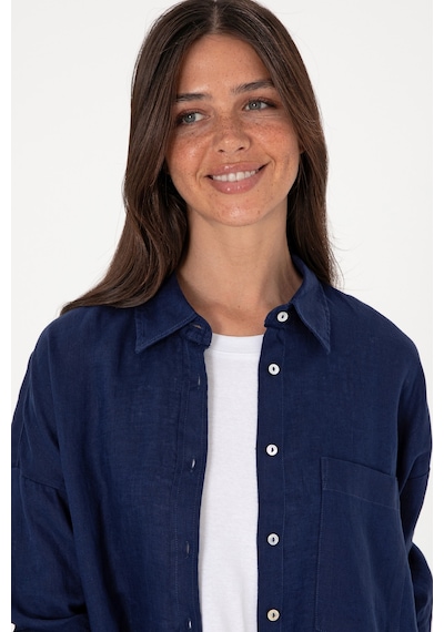 U.S. Polo Assn. Kadın Lacivert Uzun Kollu Keten Tunik Gömlek 50299794-VR033