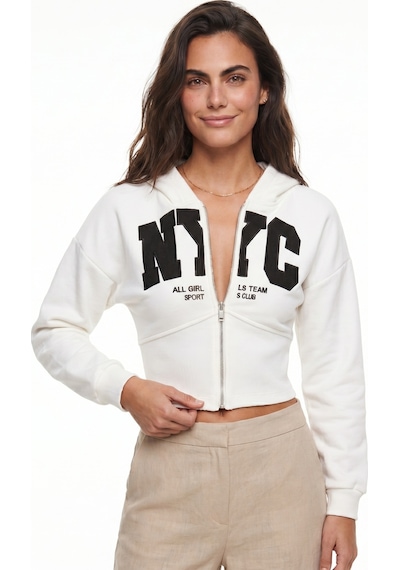 Onloox Kadın Beyaz Beyaz Pamuklu Kapüşonlu Crop Üç İplik Şardonlu Nyc Nakışlı Fermuarlı Hırka Onloox Kadın Beyaz Beyaz Pamuklu Kapüşonlu Crop Üç İplik Şardonlu Nyc Nakışlı Fermuarlı Hırka