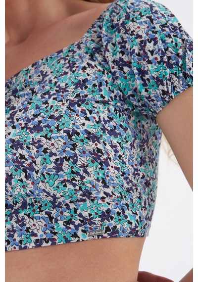 Crop Kadın Bluz K.kol Mavi