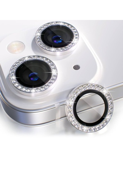 Apple Uyumlu iPhone 14 / 14 Plus İçin Ipg Kamera Lens Koruyucu - Taşlı - Gümüş